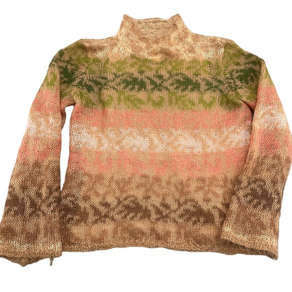Talbots Sweater Women Medium Brown Coral Stripe‎ Mohair Crochet Cami VTG Fuzzy